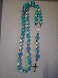 Blue Green Glass and Blue bead Rosary