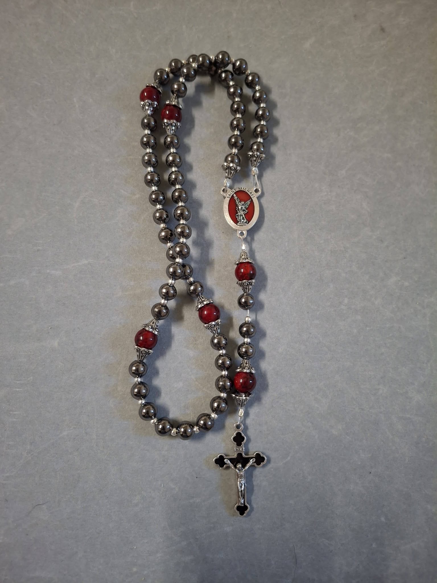 Red and Silver with St. Michael Centerpiece Rosary