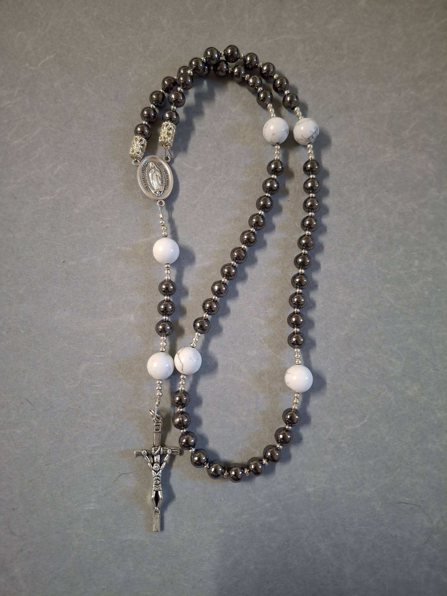 Silver and White Rosary